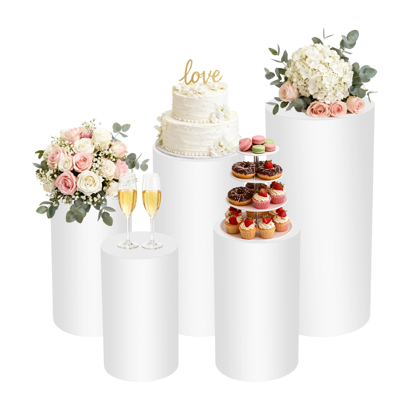 5Pcs White Cylinder Pedestal S - مراجعة Display Risers Set وسعره